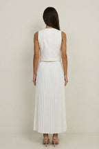 3D Floral Vest Pleated Maxi Skirt Set