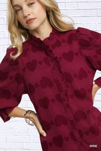 Heart Jacquard Ruffle Trim Shirt