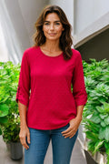 Swiss Dot Round Neck Petal Sleeve Top _ Cerise Pink