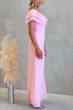 Flare Sleeves Lace Splice Maxi Dress