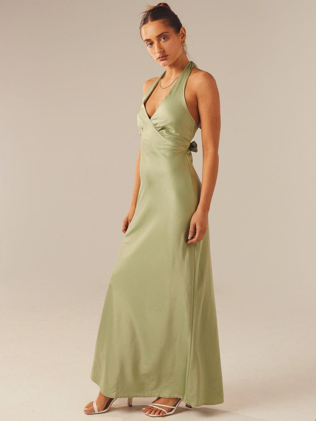 Satin V-neck Halter Neck Backless Strappy Maxi Dresses