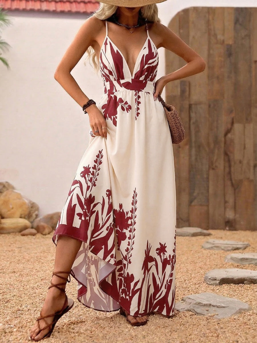 Camisoles Backless Printed Retro Vacation Maxi Dresses