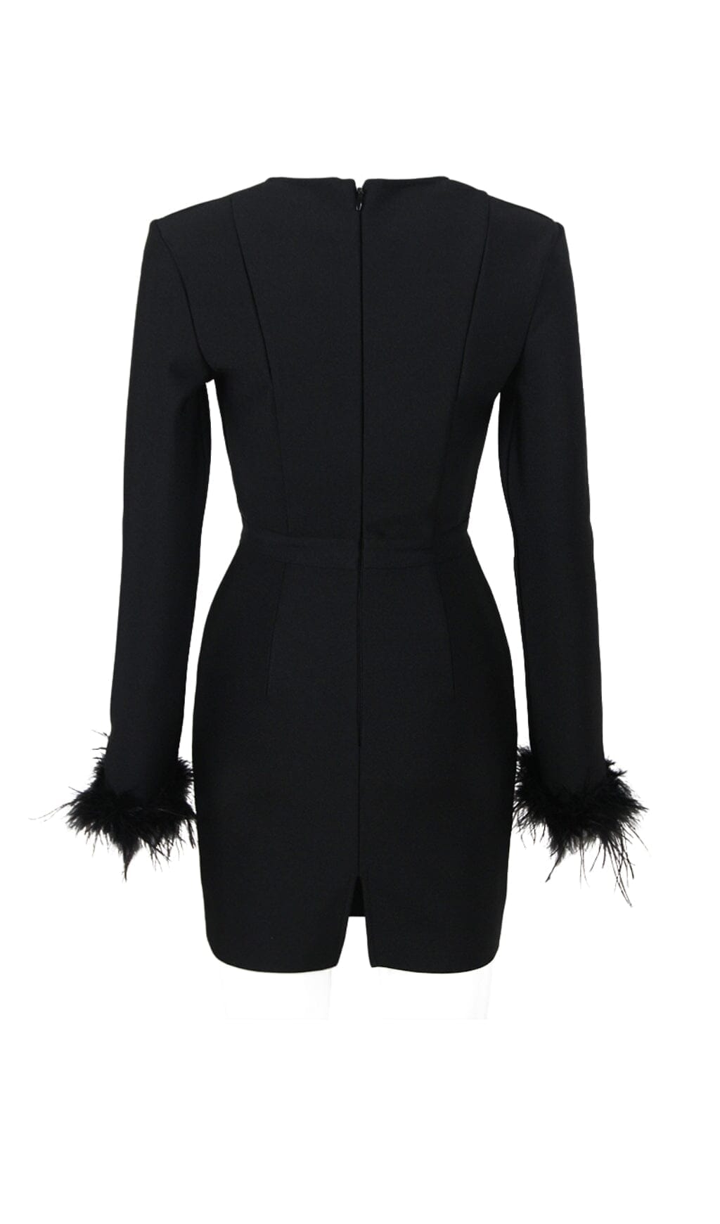 Stretch Long Sleeves Feather Mini Dress in Black