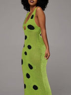 Polka Dots Hollow Out Tassel Sleeveless V-neck Maxi Dresses