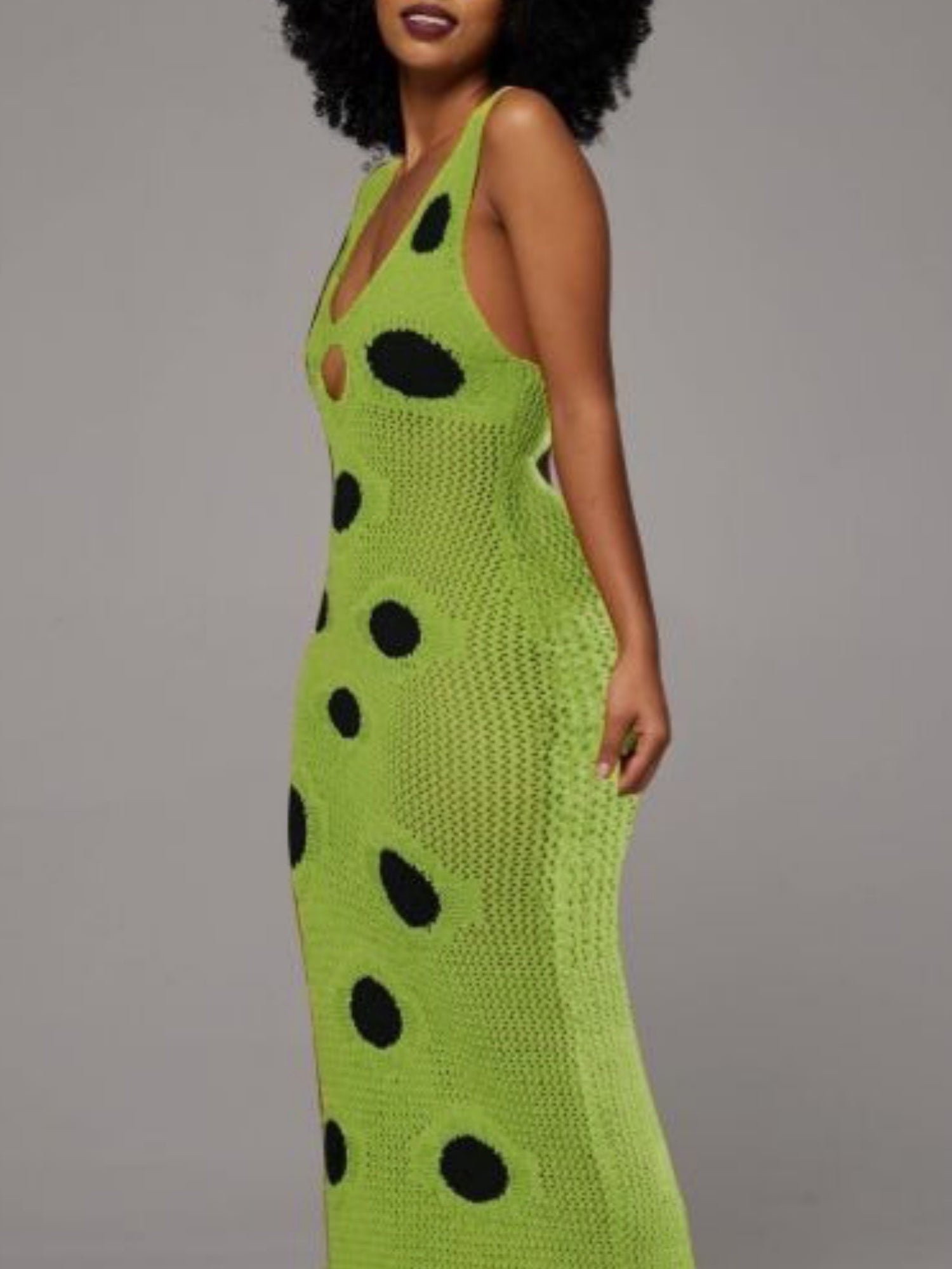Polka Dots Hollow Out Tassel Sleeveless V-neck Maxi Dresses