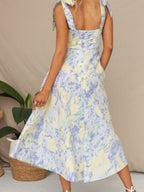 Waist V-neck Bandage Camisoles Printed Vacation And Leisure Maxi Dresses
