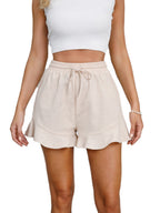 Ruffle Elastic Waistband Drawstring Cotton And Linen Shorts