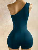 Metal Decoration One Shoulder Pleated Waist Shaping Jumpsuits