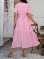 Slit Short Sleeve V-neck Vacation And Leisure Maxi Dresses