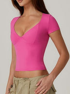 V-neck Short Sleeves Slim-fit T-shirts
