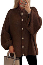 Button Up Balloon Sleeves Sweater Cardigan