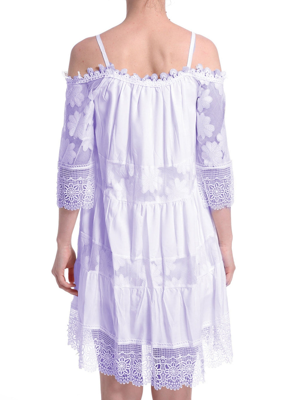 Lace Trim Hollow Out Splicing Spaghetti Strap Off-shoulder Mini&Short Dresses