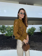 Applique Lace Stand Collar Cardigan Hollow Vacation Shirts