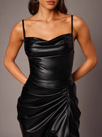 PU Leather Pleated Grace Camisoles Midi Dresses