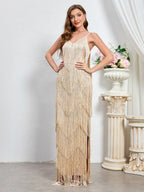 Sleeveless Sexy Banquet Camisoles Tassel Maxi Dresses