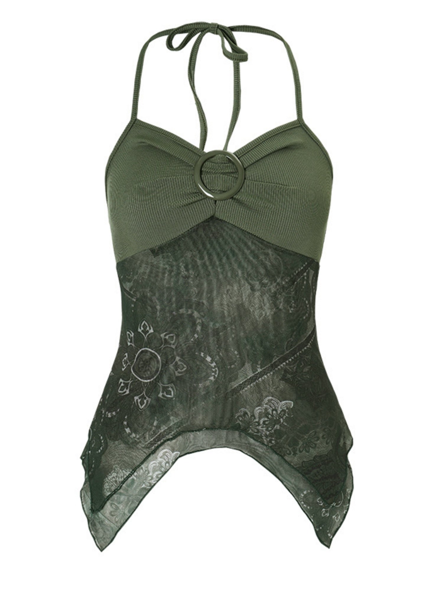 Printed Patchwork Halter V-neck Irregular Tank Top