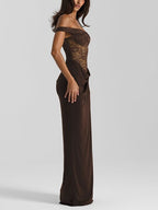 Spaghetti Strap Lace Patchwork Long Dress