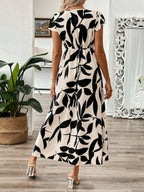 V-neck Ruffle Printed Vacation And Leisure Maxi Dresses