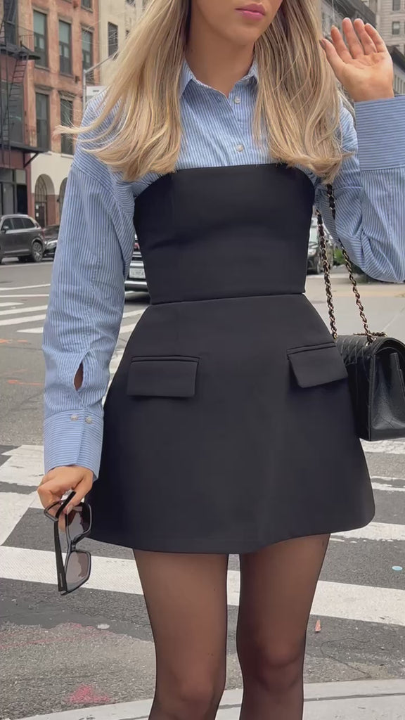 Strapless Princess Seam Hip Flap Pocket A-Line Mini Dress