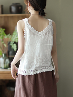 Cotton Linen Embroidered V-neck Camisole