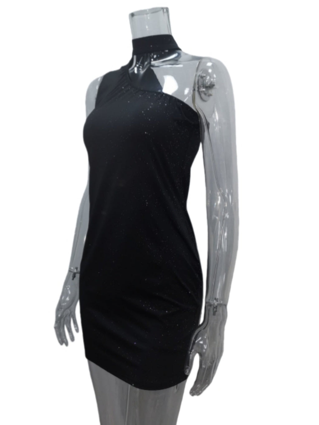 Sloping Shoulder Halter Neck Sequins Hip Wrap Sleeveless Mini&Short Dresses