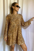 Long Sleeve Sequin Open Back Bow Detail Mini Dress