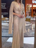 V-neck Hip-hugging Sequins Cloak Parties Maxi Dresses