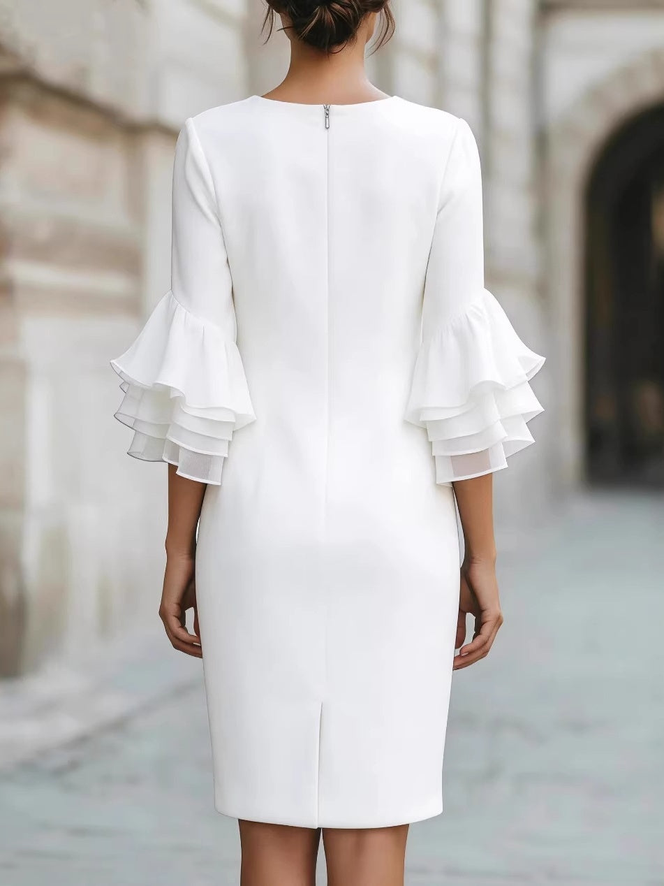 Ruffled Bell Sleeves Fitted Midi Dress