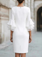 Ruffled Bell Sleeves Fitted Midi Dress