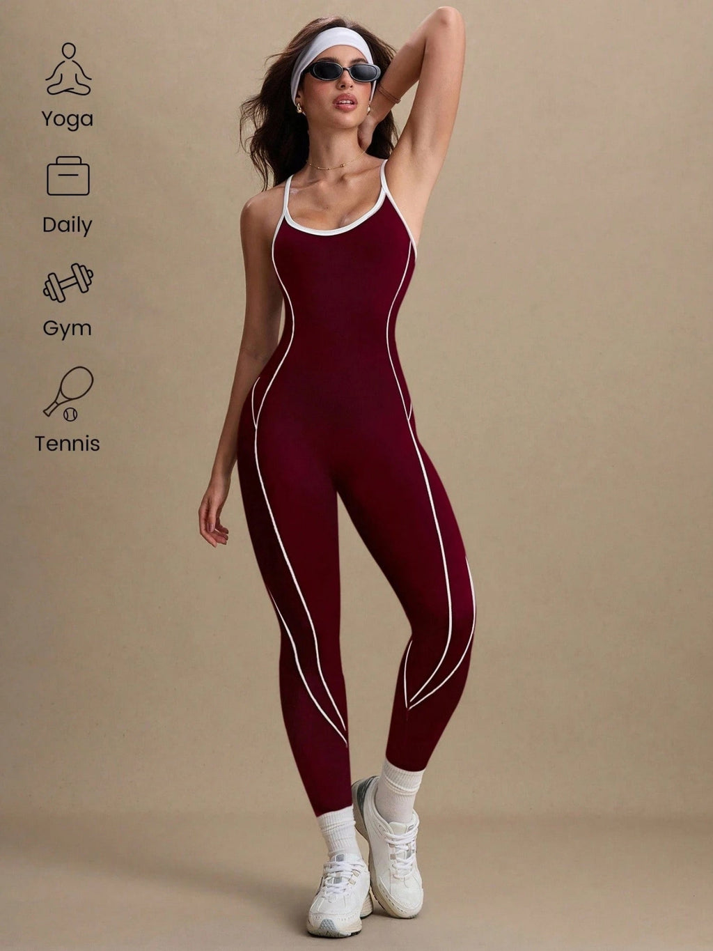 Cross Shoulder Straps Color-blocked Fitness Exercise Bodysuits