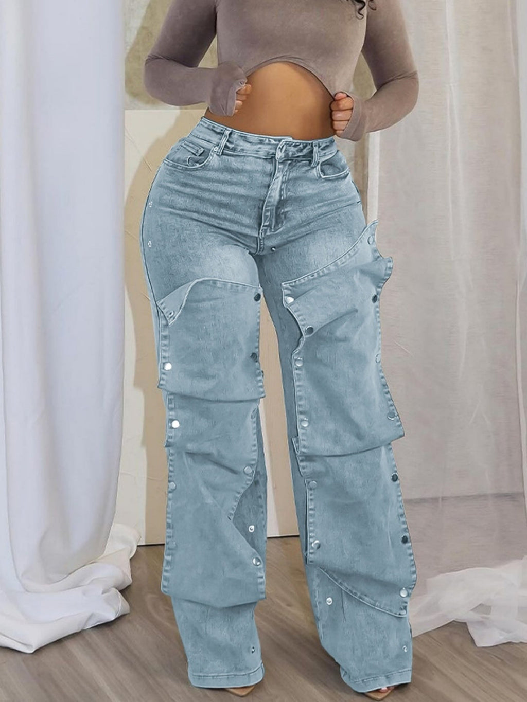 Splicing Fasteners Loose-fit Jeans