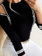 Rhinestone-studded Hollow Jacket T-shirts