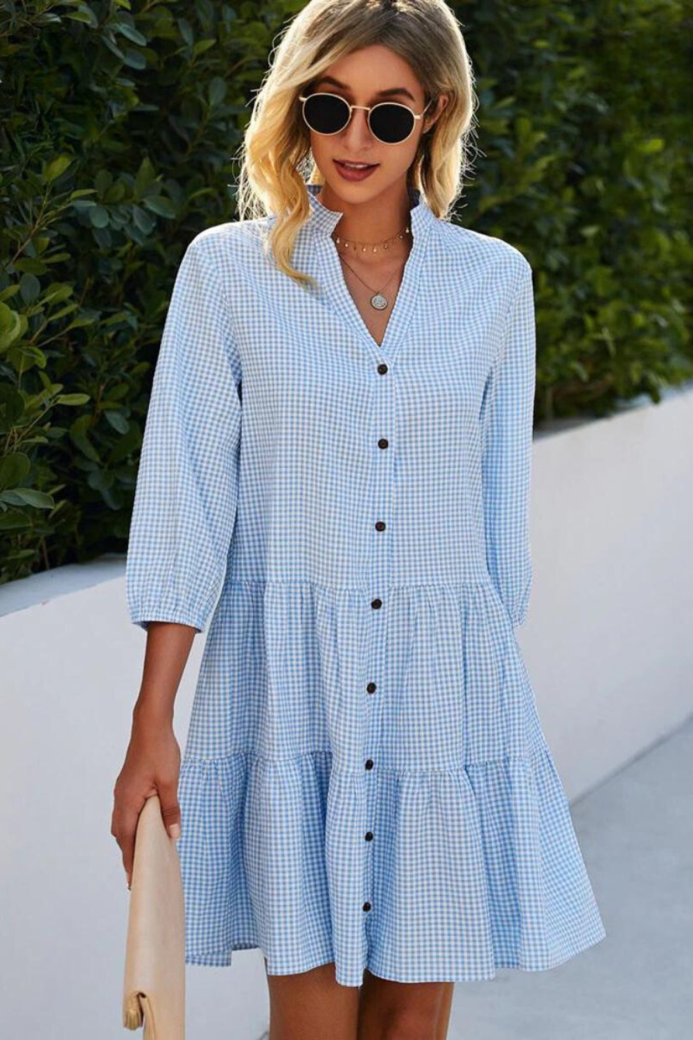Lisbeth Elevated Checked V Neck Dress Statement Occasion Edit