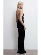 Lace Halter Black Sexy Backless Formal Dress Banquet Parties Maxi Dresses