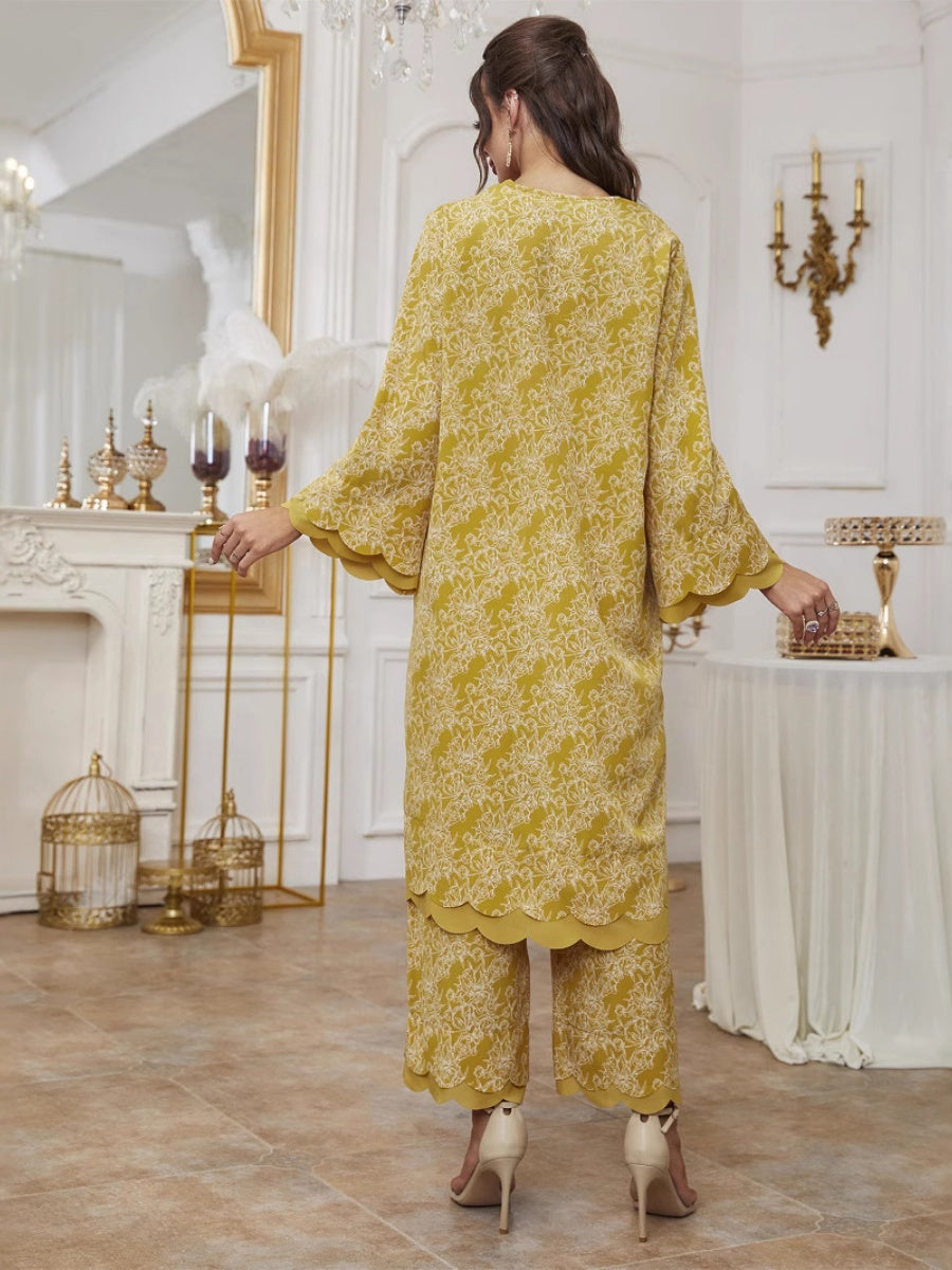 Printed Long Gown Wide-leg Pants Set 2-piece Sets