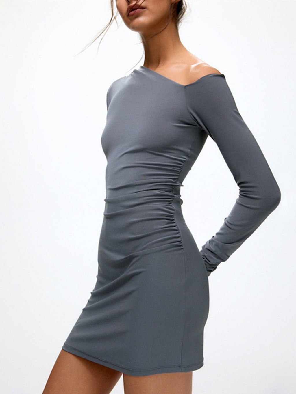 Asymmetrical Collar Slim Fit Hip Body Mini&Short Dresses