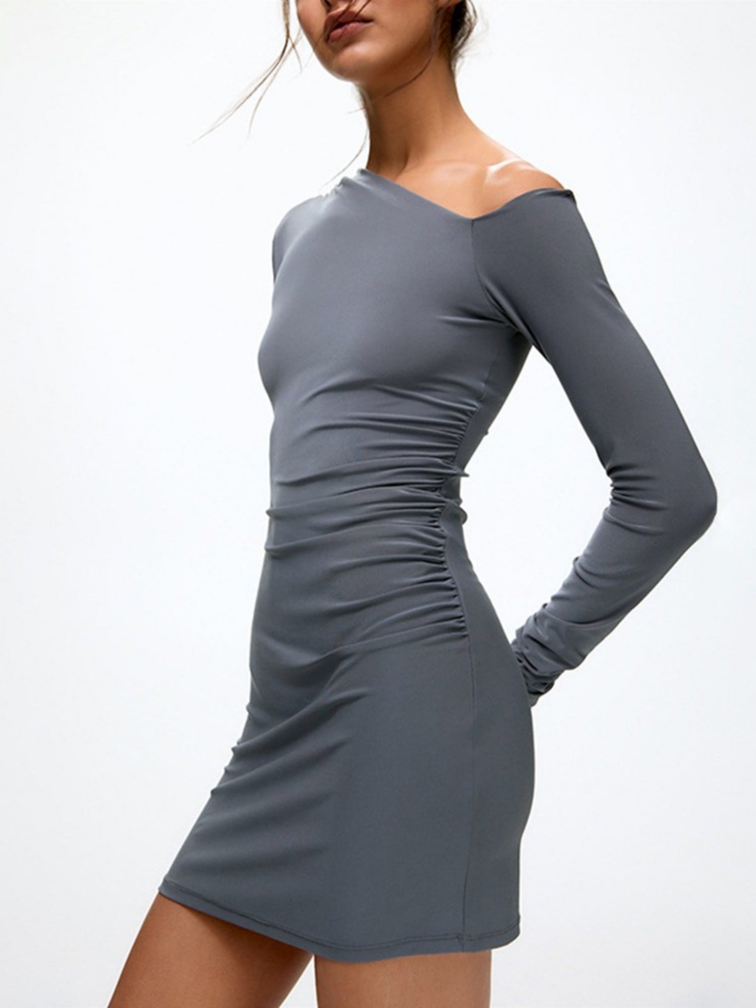 Asymmetrical Collar Slim Fit Hip Body Mini&Short Dresses