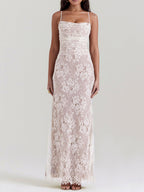 Square Neck Floral Lace Ruched Draped Bolero Sleeve Maxi Gown