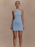 Pleated One Shoulder Hip Wrap Mini&Short Dresses