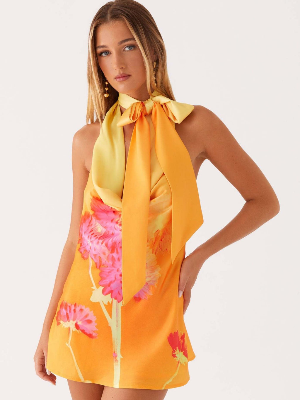 Floral Print Halter Neck And Backless Mini&Short Dresses