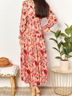 Floral Print V-neck Lantern Sleeves Maxi Dresses