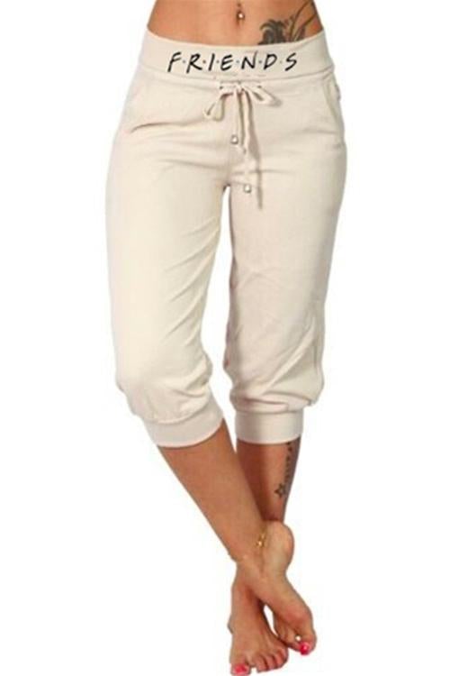 Letter Printed Solid Cropped Pants