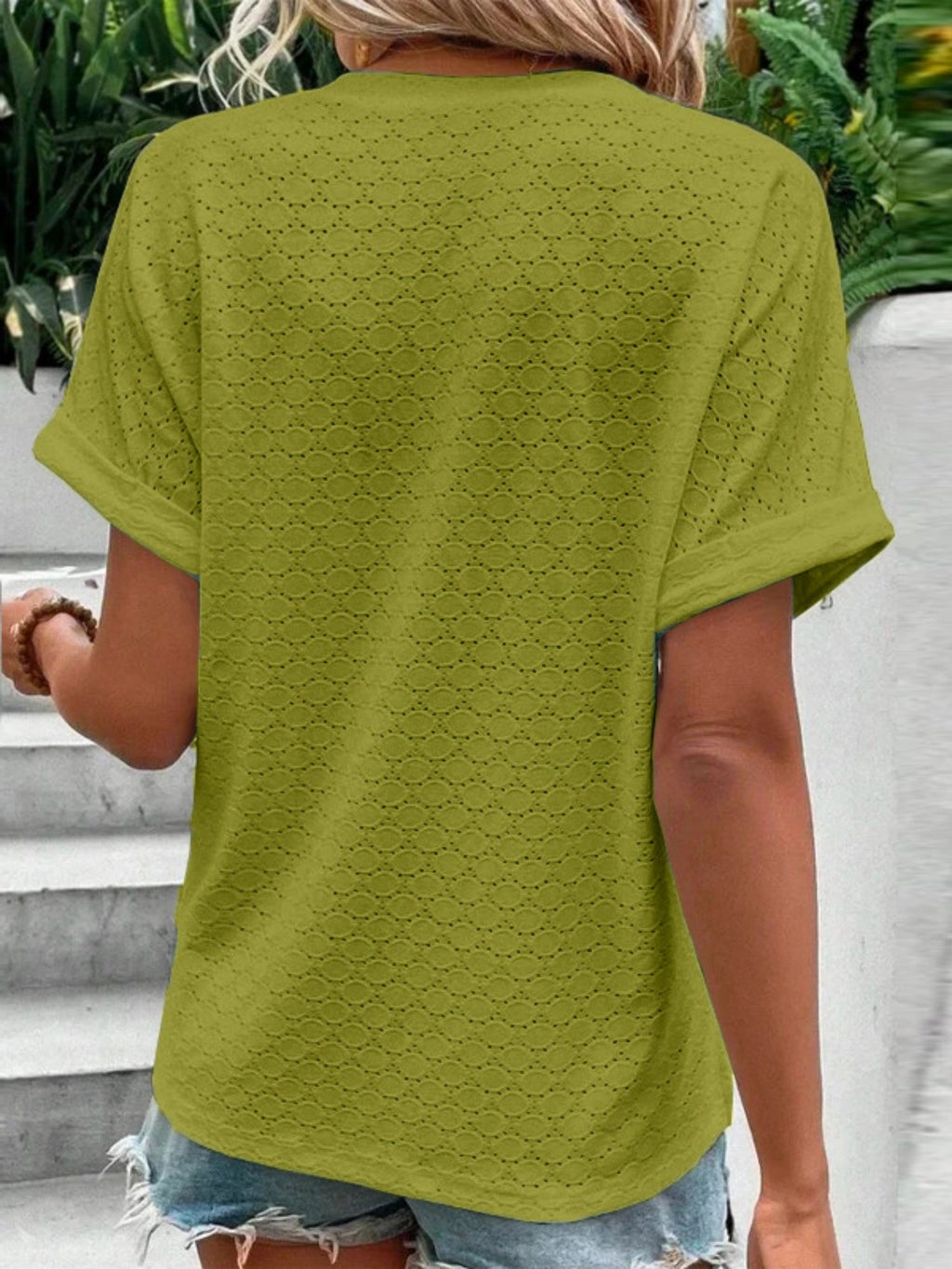 Knitting Buttons V-neck Short Sleeve T-shirts