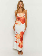 Floral Print Strapless, Waist-cinching, Hip-hugging Maxi Dresses