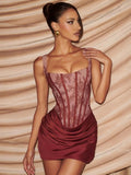 Lace Floral Gathering Waist Corset Formal Dress Mini&Short Dresses