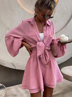 Long-sleeved Top Ruffled Shorts 2-piece Sets