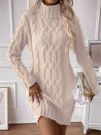 Twisted Thread Turtleneck Knitted Sweaters Midi Dresses