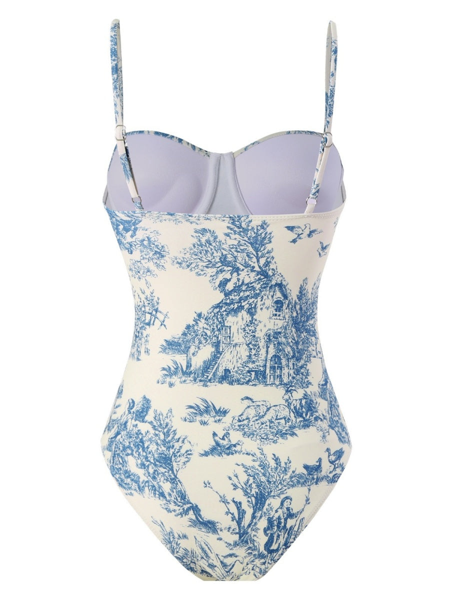 One-piece Swimsuit, Tight-fitting And Slimming, Retro-style Strappy