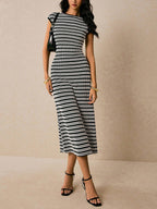 Striped Sleeveless Fitted Midi Dress