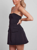 Strapless Princess Seam Hip Flap Pocket A-Line Mini Dress